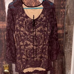 Brontë Elegant Lace Overlay Top in Brown